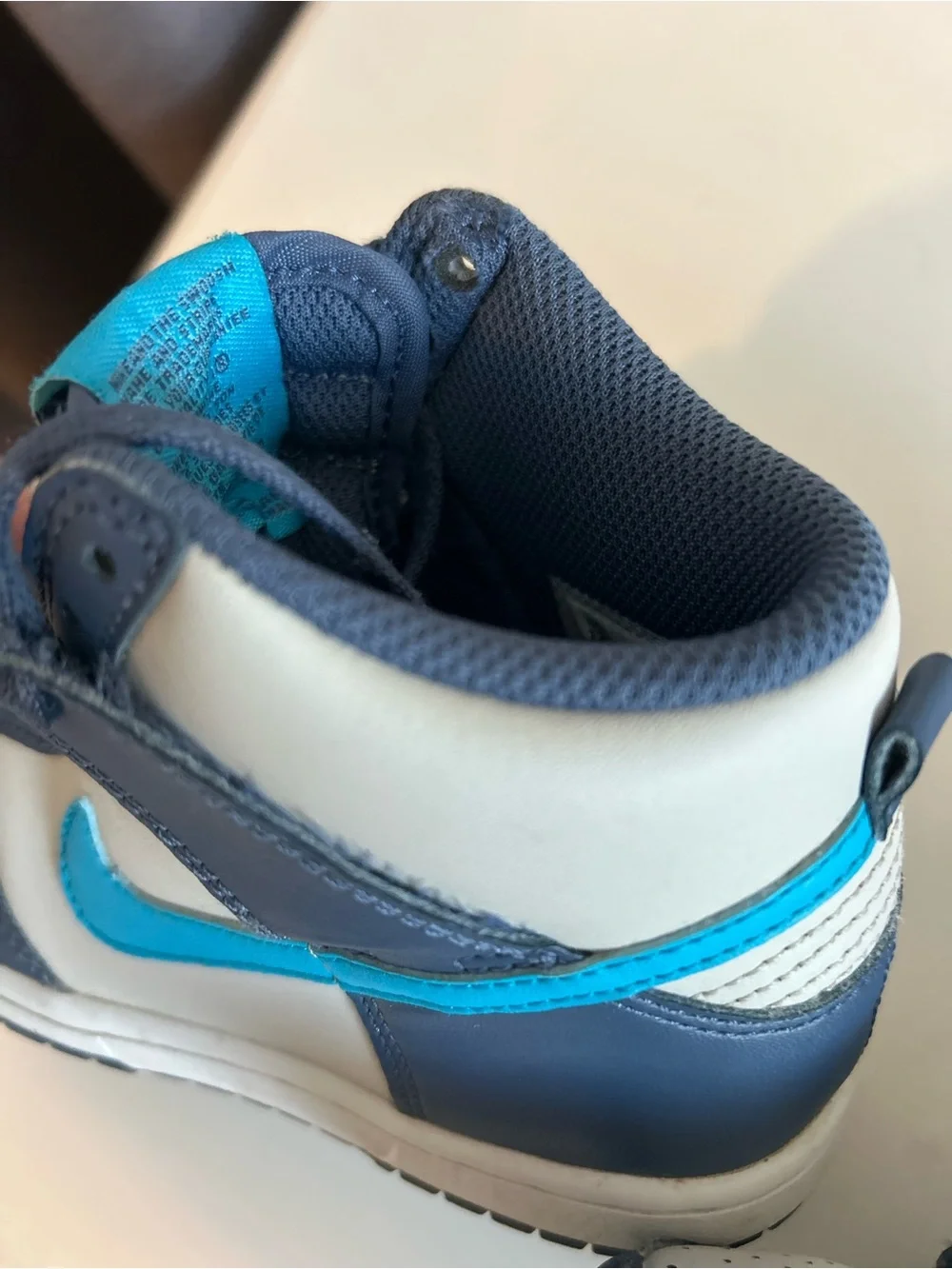 Nike Dunk High Sneakers in Light Bone and Diffused Blue, Kids Size 12c